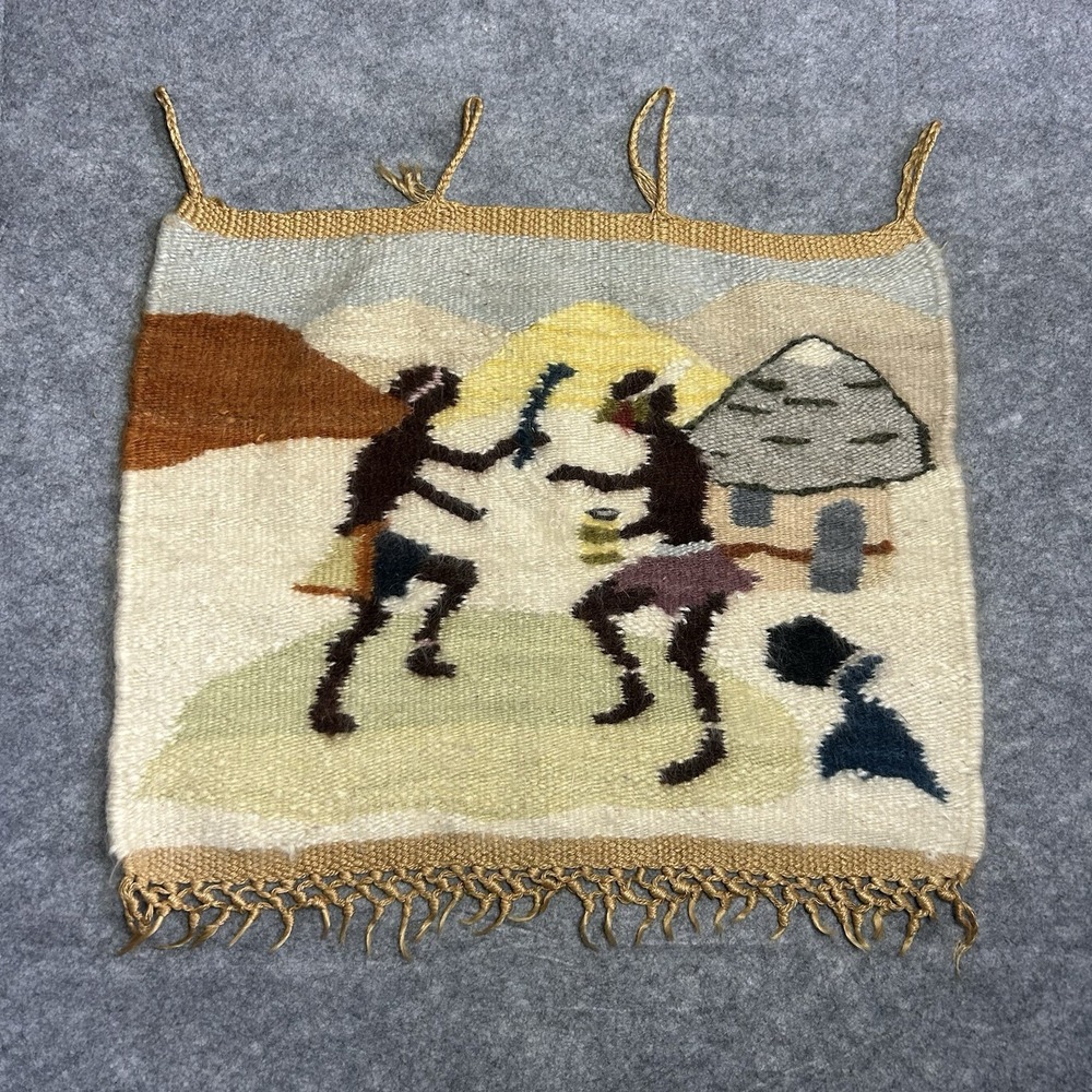 Lesotho Mohair Wool Tribal Handwoven Tapestry 23" X 18"